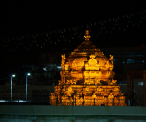 Tirupati Temple Gopuram at Night